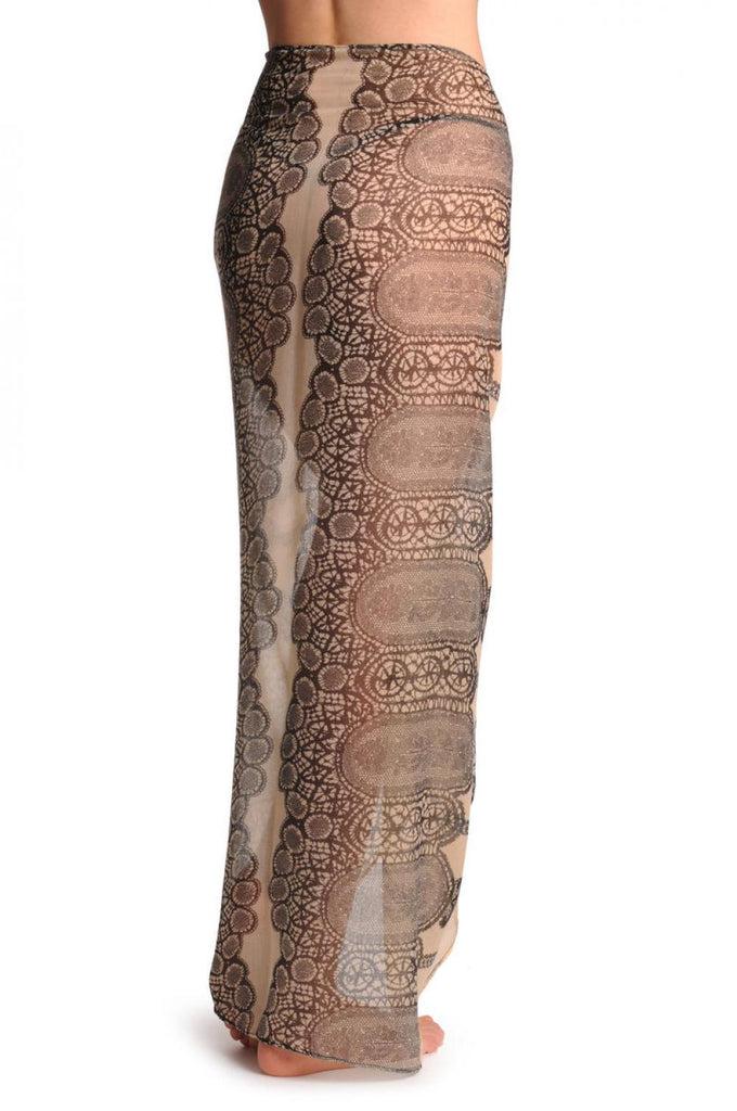 Liss Kiss Black Lace On Beige Unisex Scarf & Beach Sarong - Scarf