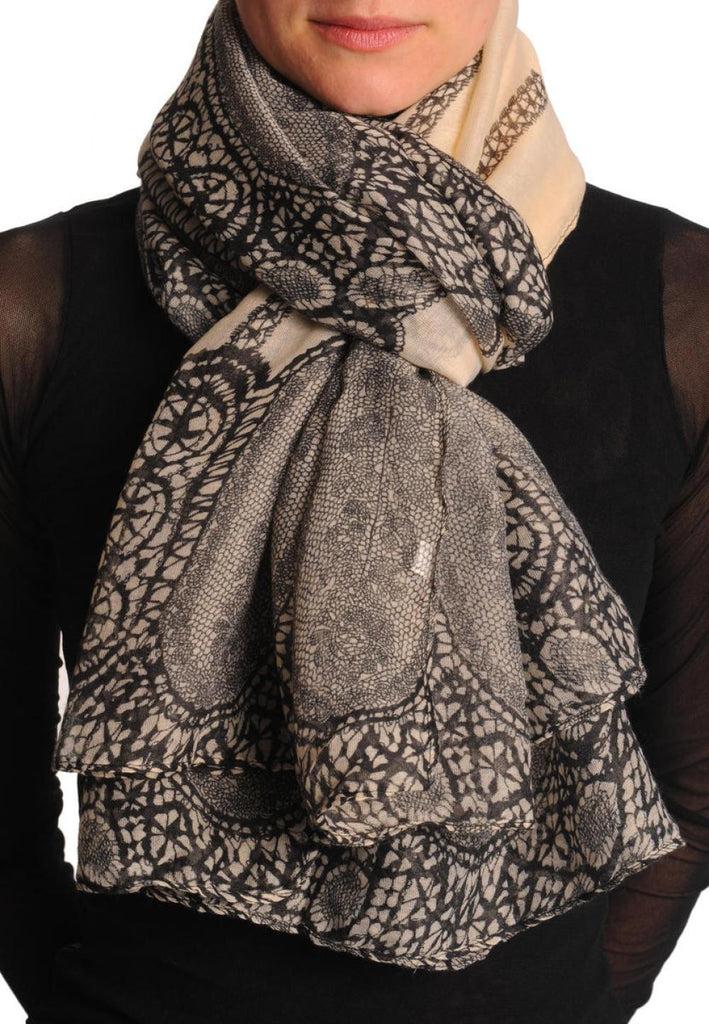 liss kiss Black Lace On Beige Unisex Scarf & Beach Sarong - Scarf