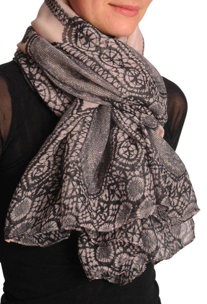 Liss Kiss Black Lace On Light Pink Unisex Scarf & Beach Sarong - Scarf