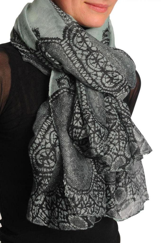 Liss Kiss Black Lace On Moss Green Unisex Scarf & Beach Sarong - Scarf