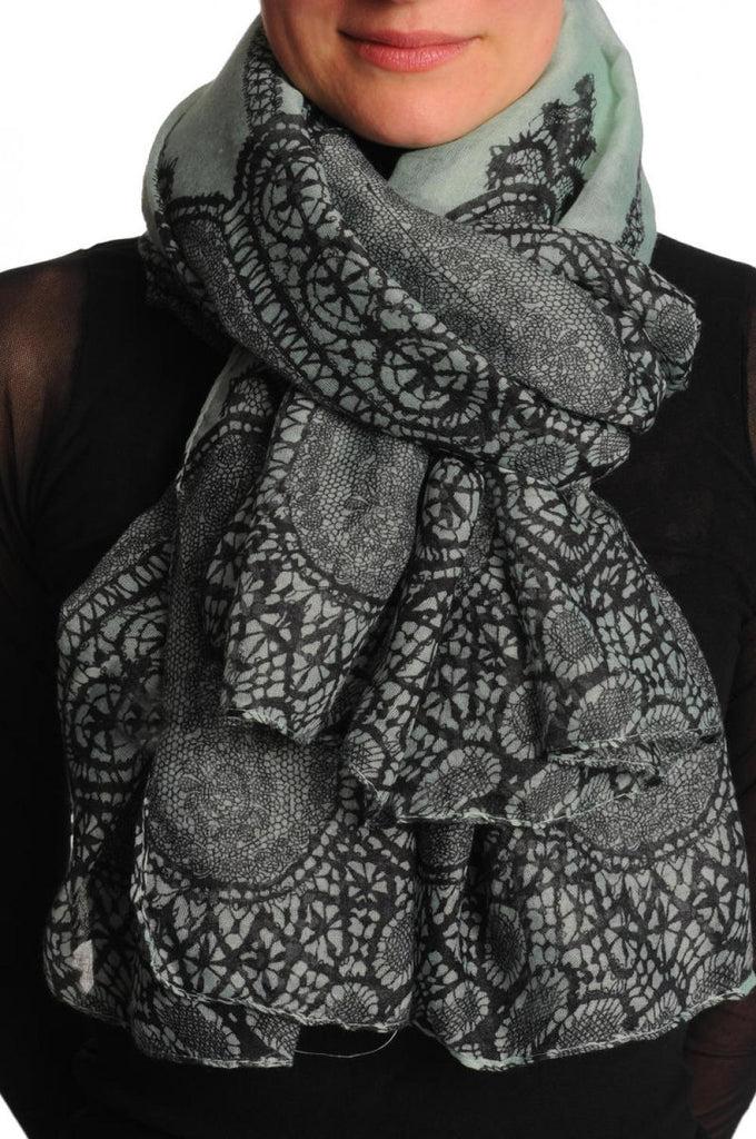 liss kiss Black Lace On Moss Green Unisex Scarf & Beach Sarong - Scarf