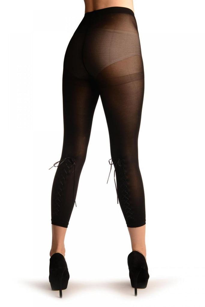 Liss Kiss Black Lace Up At The Back Footless - Tights Footless