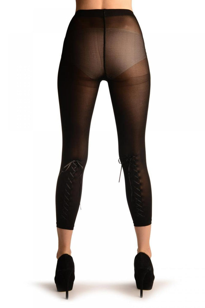 Liss Kiss Black Lace Up At The Back Footless - Tights Footless
