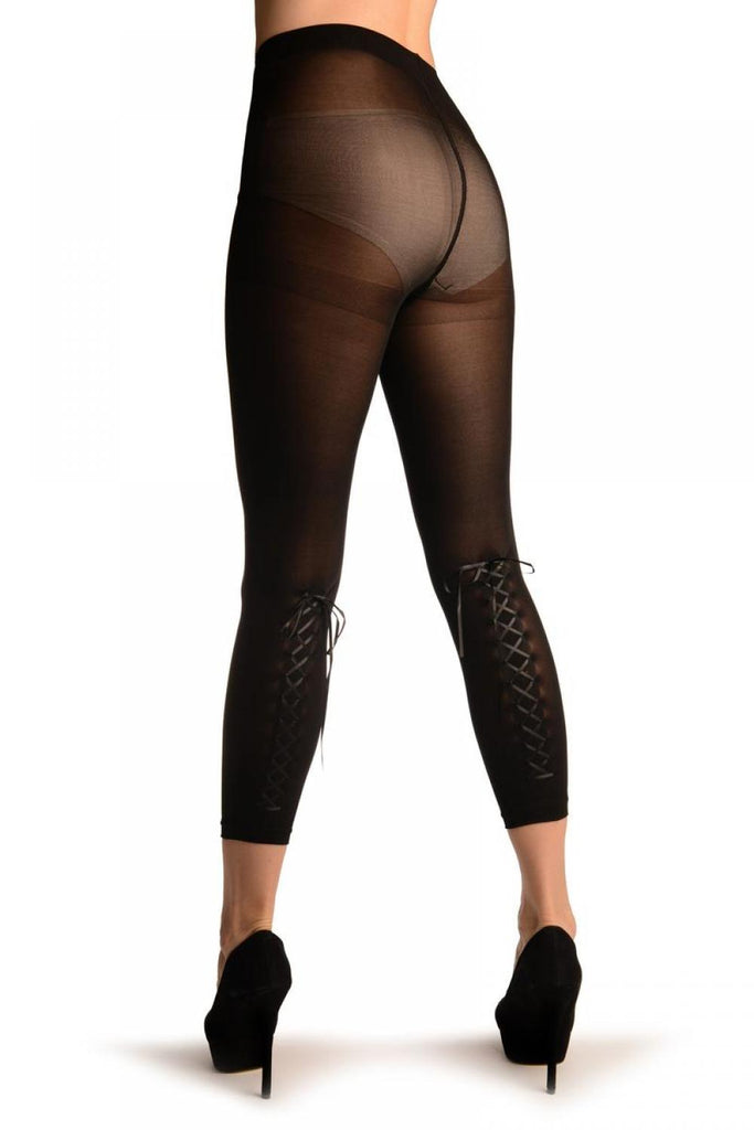 liss kiss Black Lace Up At The Back Footless - Tights Footless