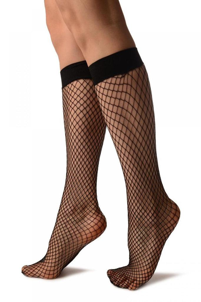 Liss Kiss Black Large Fishnet Knee High Socks - Socks