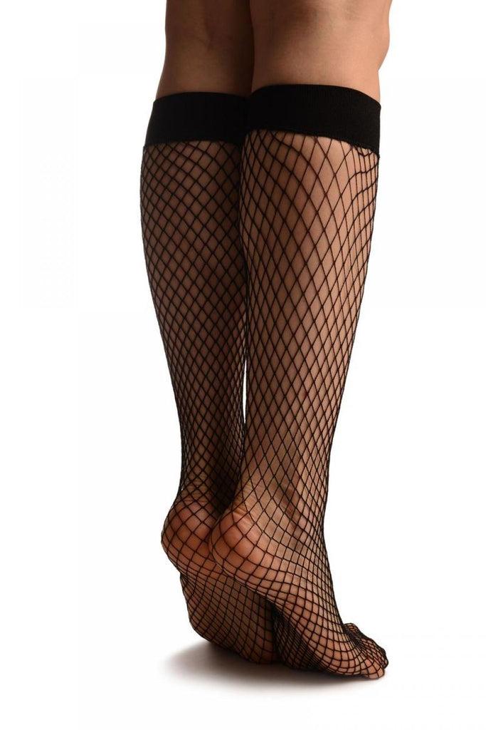 Liss Kiss Black Large Fishnet Knee High Socks - Socks