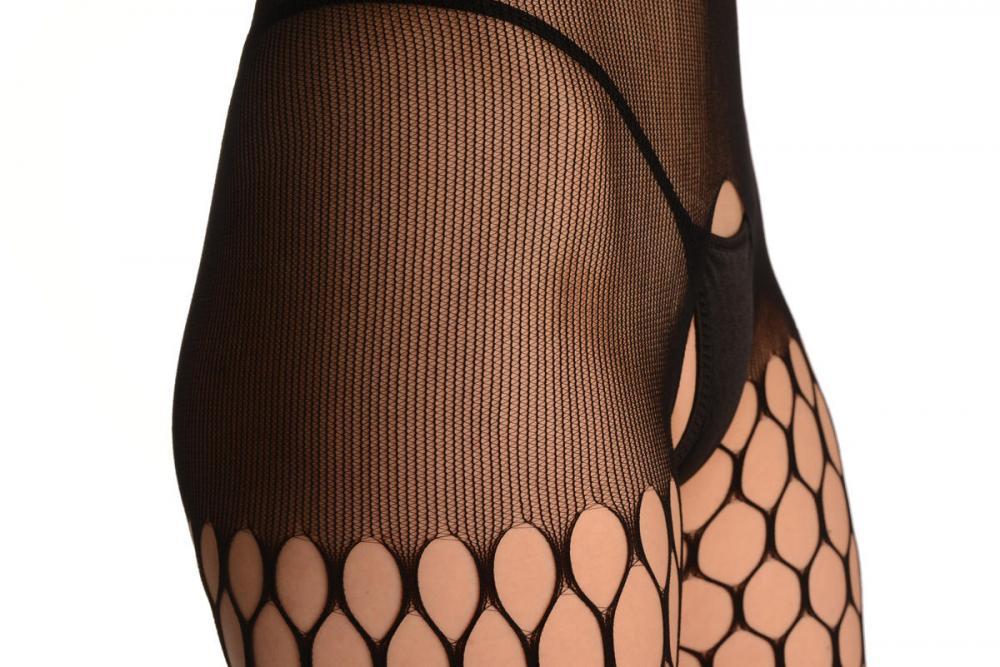 Liss Kiss Black Large Mesh Bodystocking With Stripes - Bodystocking