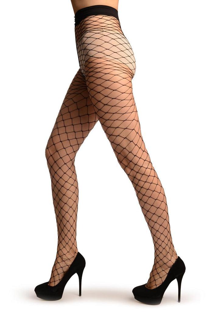 Liss Kiss Black Large Mesh Luxury Fishnet Tights - Tights