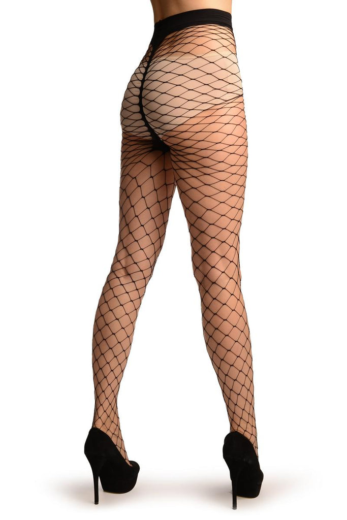 Liss Kiss Black Large Mesh Luxury Fishnet Tights - Tights