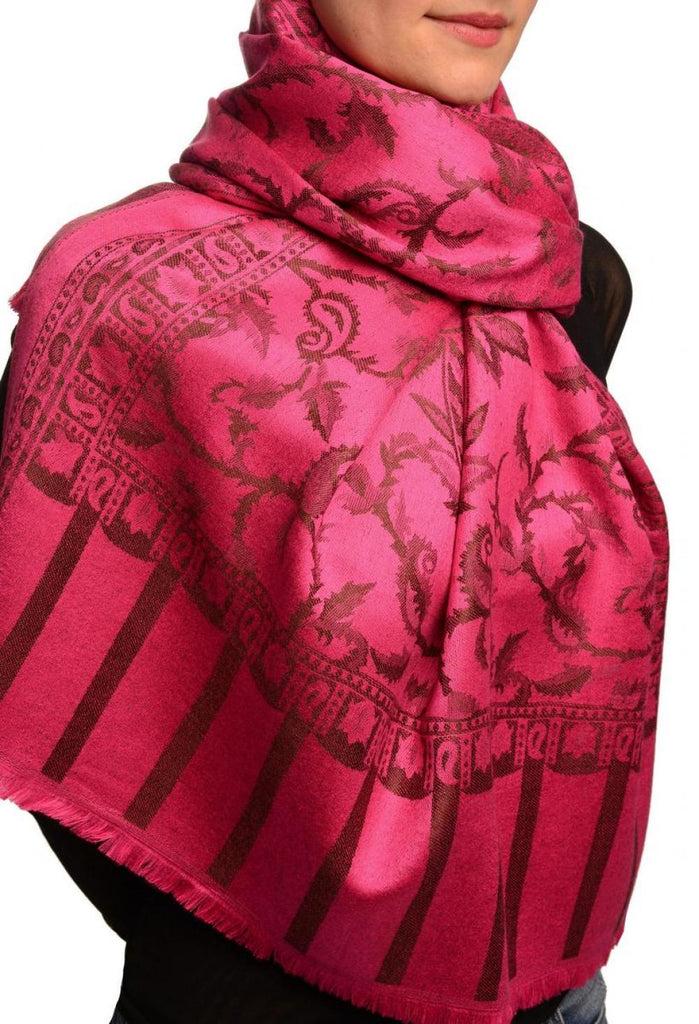 Liss Kiss Black Large Paisley On Fuchsia Pink Pashmina Feel - Scarf