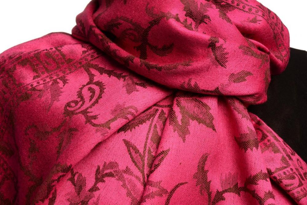 Liss Kiss Black Large Paisley On Fuchsia Pink Pashmina Feel - Scarf