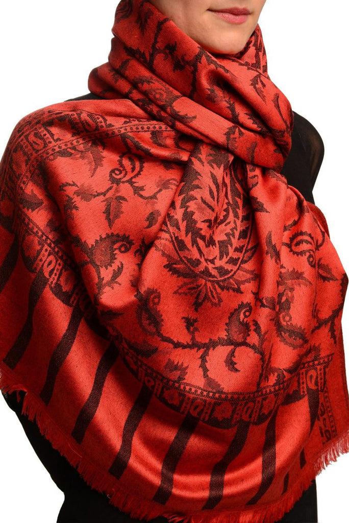 Liss Kiss Black Large Paisley On Red Pashmina Feel - Scarf