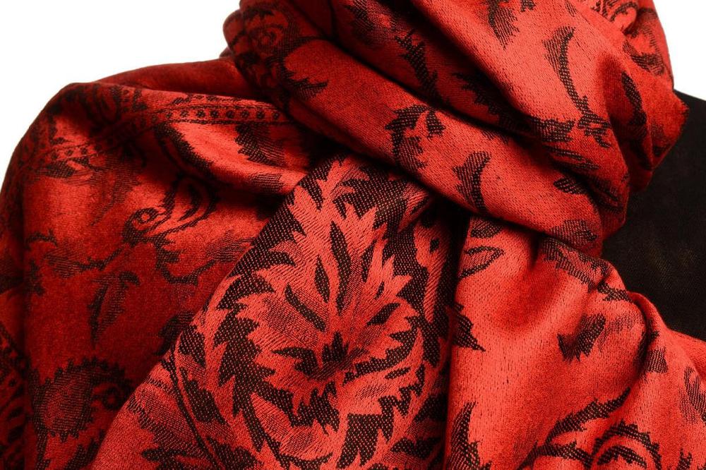 Liss Kiss Black Large Paisley On Red Pashmina Feel - Scarf