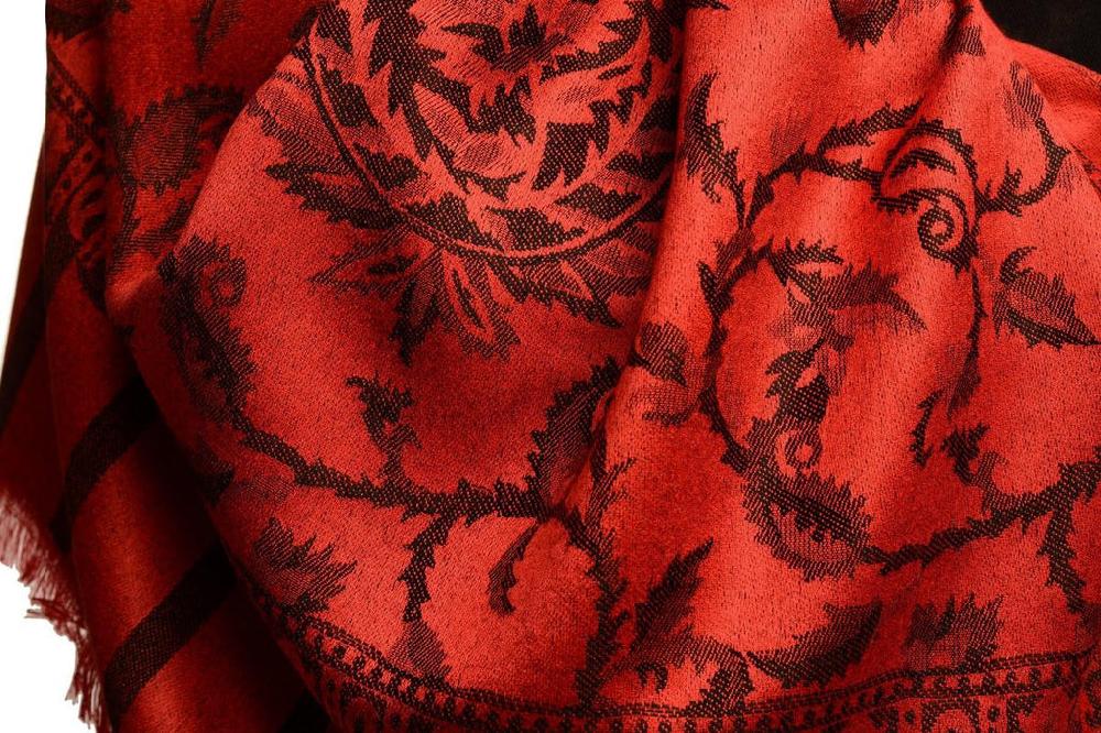 Liss Kiss Black Large Paisley On Red Pashmina Feel - Scarf