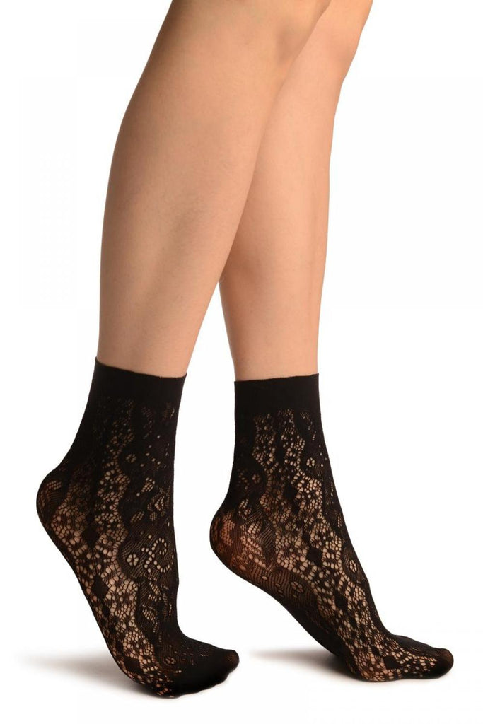liss kiss Black Large Roses Lace Socks Ankle High - Socks