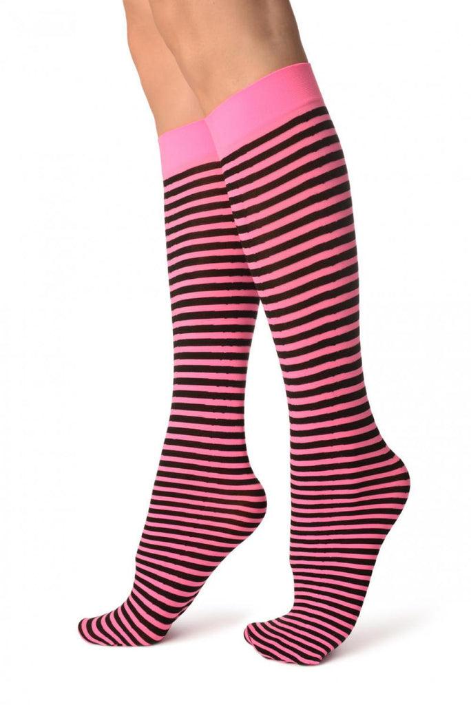 Liss Kiss Black & Lavender Pink Thin Stripes Socks Knee High - Socks