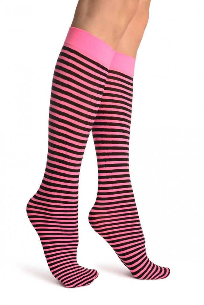 liss kiss Black & Lavender Pink Thin Stripes Socks Knee High - Socks