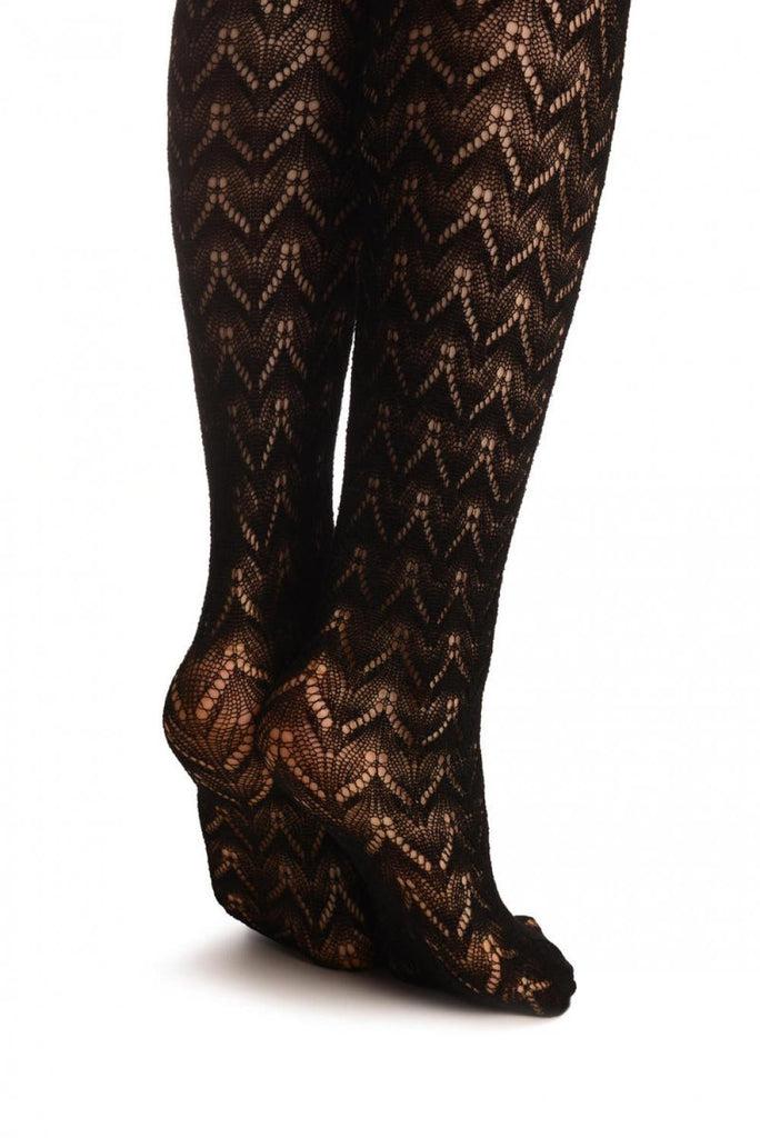 Liss Kiss Black Leafs Crochet Lace With Matching Silicon Top 80 Den - Hold Ups