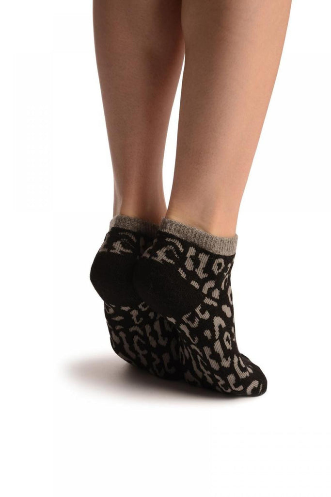Liss Kiss Black Leopard Angora Footies Socks - Footsies Socks
