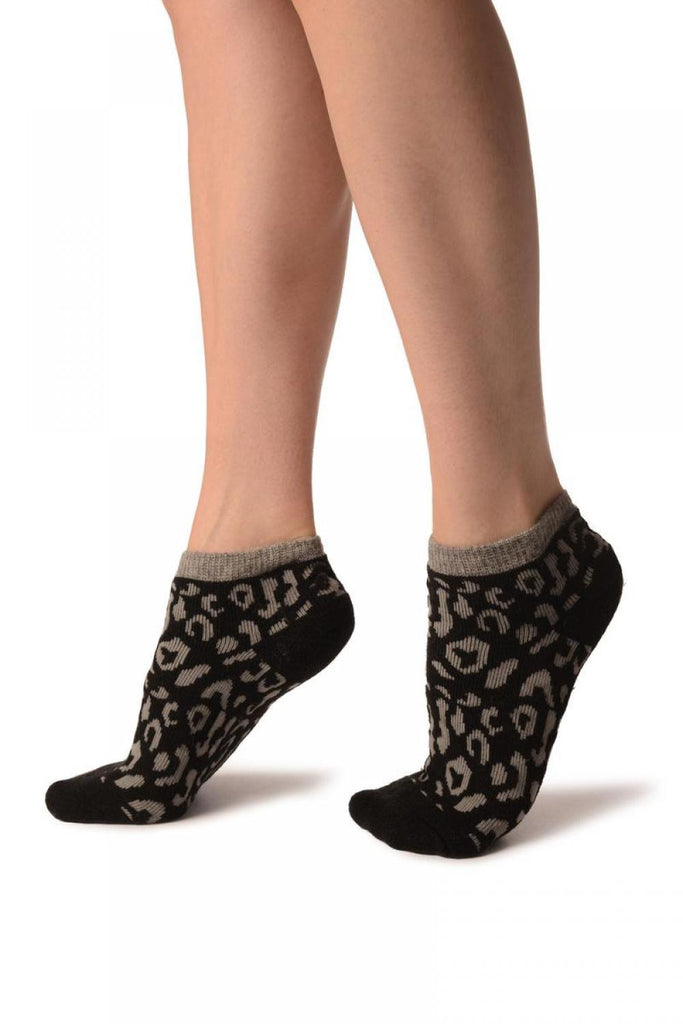 Liss Kiss Black Leopard Angora Footies Socks - Footsies Socks