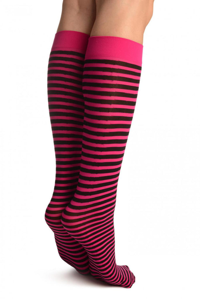 Liss Kiss Black & Magenta Pink Thin Stripes Socks Knee High - Socks