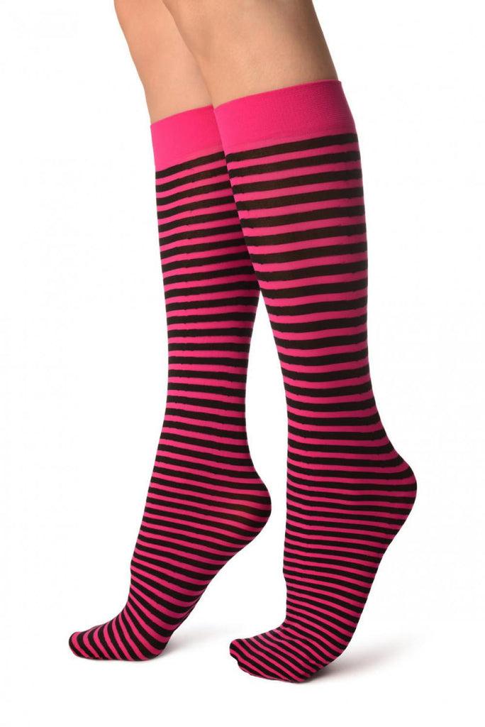 Liss Kiss Black & Magenta Pink Thin Stripes Socks Knee High - Socks