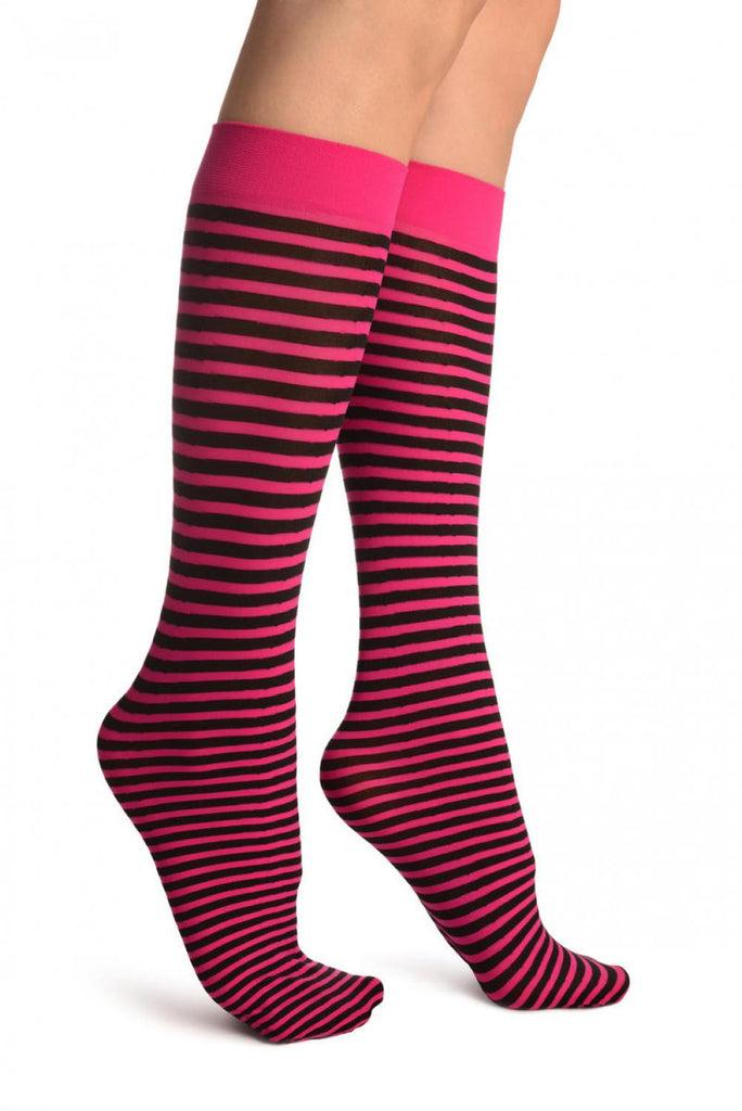 liss kiss Black & Magenta Pink Thin Stripes Socks Knee High - Socks