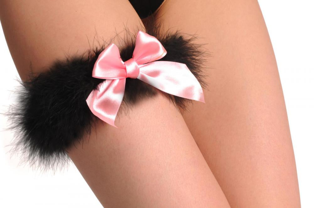 Liss Kiss Black Marabou Feather With Pink Satin Bow - Garter