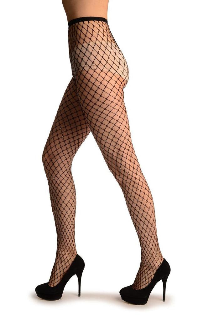 Liss Kiss Black Medium Fishnet With Diamantes - Tights