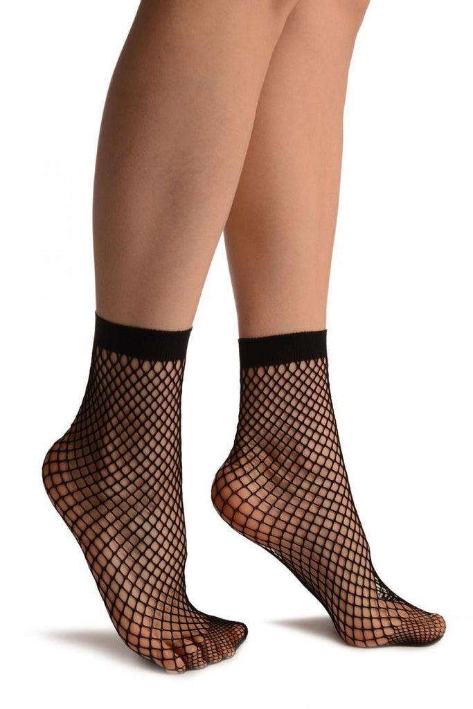 liss kiss Black Medium Fishnet With Lace Trim Socks Ankle High - Socks