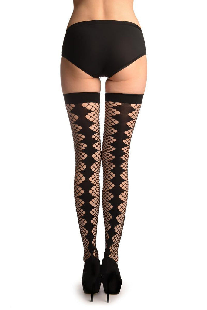 Liss Kiss Black Medium Mesh With Diamond Seam - Hold Ups