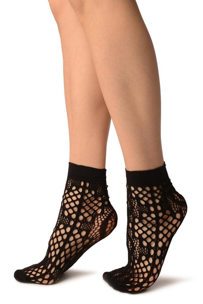Liss Kiss Black Medium Wavy Mesh Lace Socks Ankle High - Socks