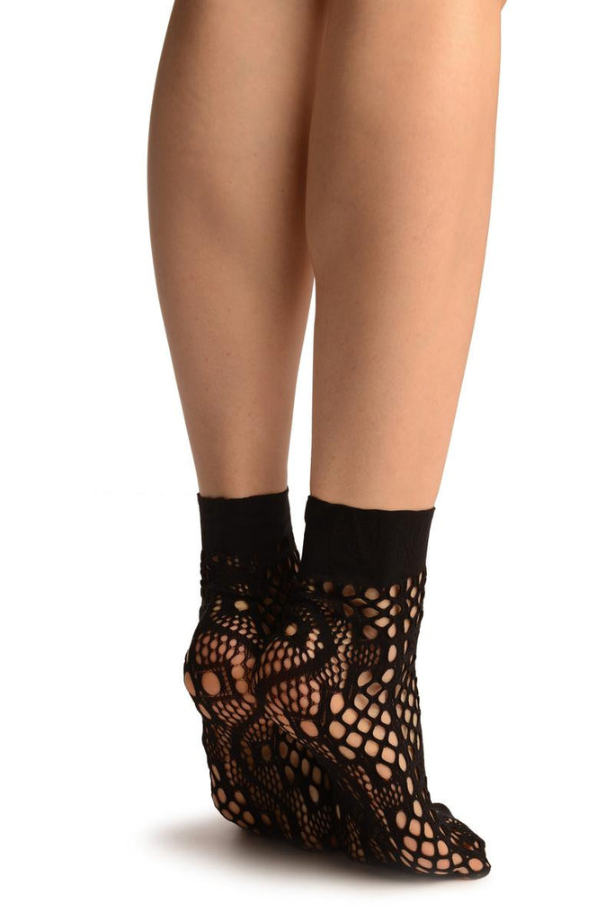 Liss Kiss Black Medium Wavy Mesh Lace Socks Ankle High - Socks