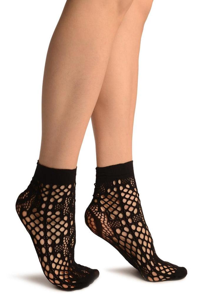 liss kiss Black Medium Wavy Mesh Lace Socks Ankle High - Socks