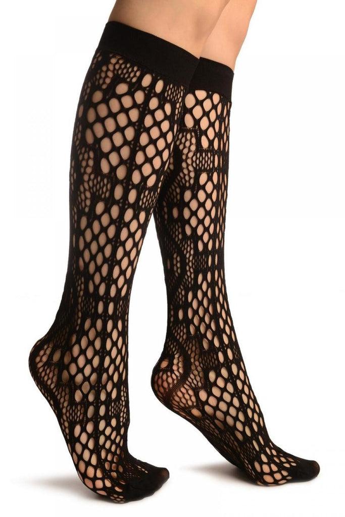 liss kiss Black Medium Wavy Mesh Lace Socks Knee High - Socks