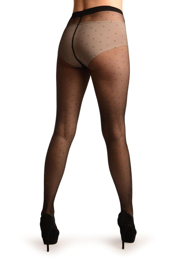Liss Kiss Black Micro Mesh With Silver Lurex Polka Dot Tights - Tights