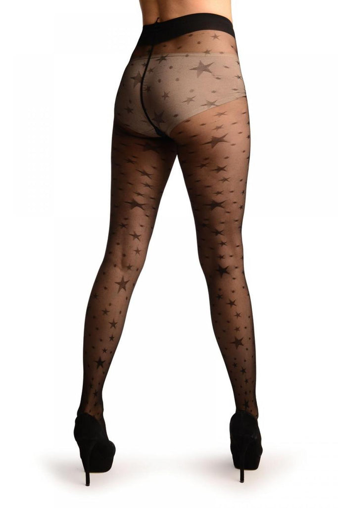 Liss Kiss Black Micro Mesh With Woven Stars Tights - Tights