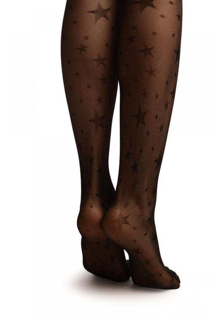 Liss Kiss Black Micro Mesh With Woven Stars Tights - Tights