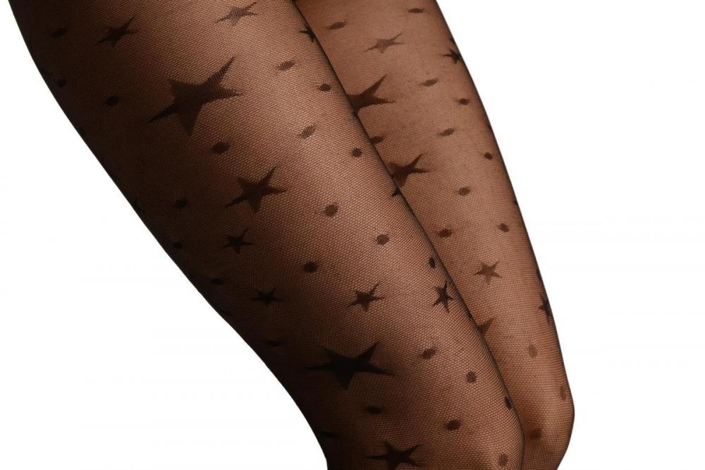 Liss Kiss Black Micro Mesh With Woven Stars Tights - Tights