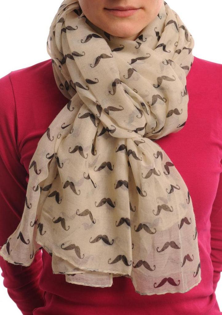 Liss Kiss Black Moustaches On Light Beige Unisex Scarf & Beach Sarong - Scarf