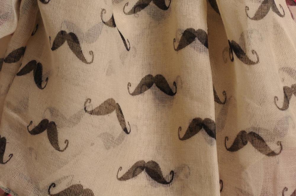 Liss Kiss Black Moustaches On Light Beige Unisex Scarf & Beach Sarong - Scarf