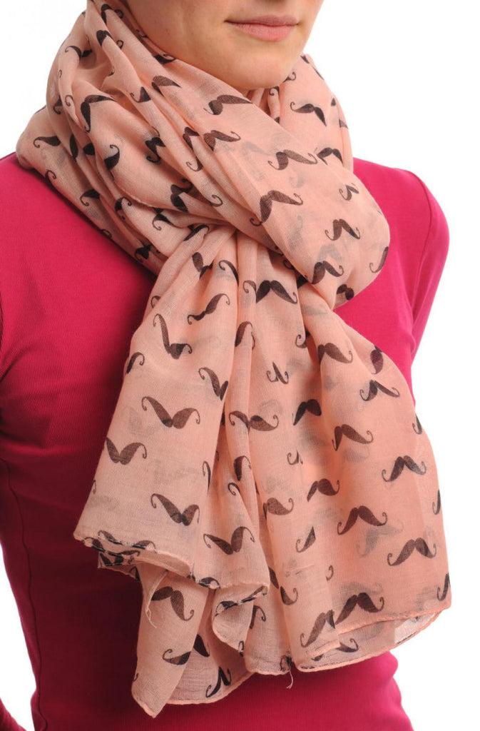 Liss Kiss Black Moustaches On Peach Pink Unisex Scarf & Beach Sarong - Scarf