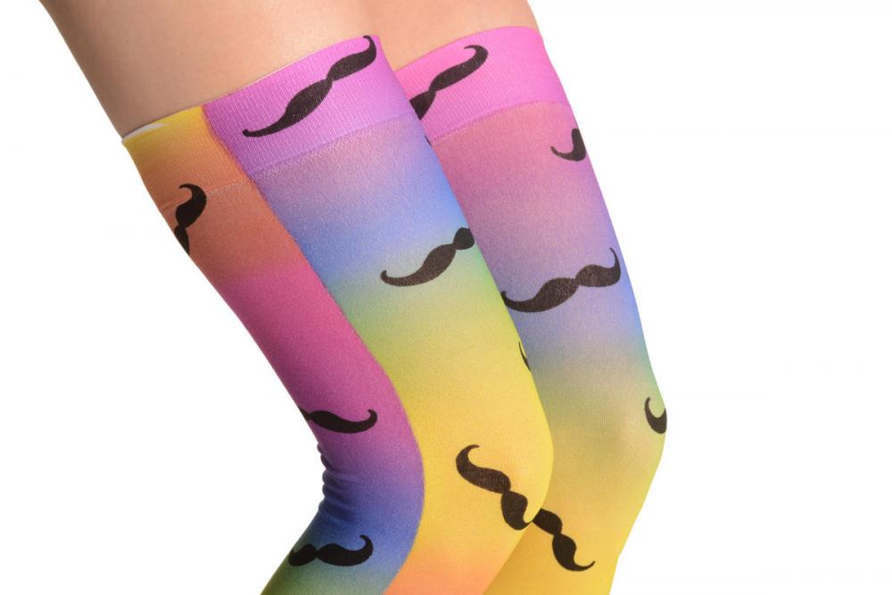 Liss Kiss Black Moustaches On Rainbow Ombre - Hold Ups