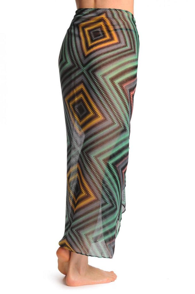 Liss Kiss Black & Multi Coloured Zigzagged Rombs Unisex Scarf & Beach Sarong - Scarf