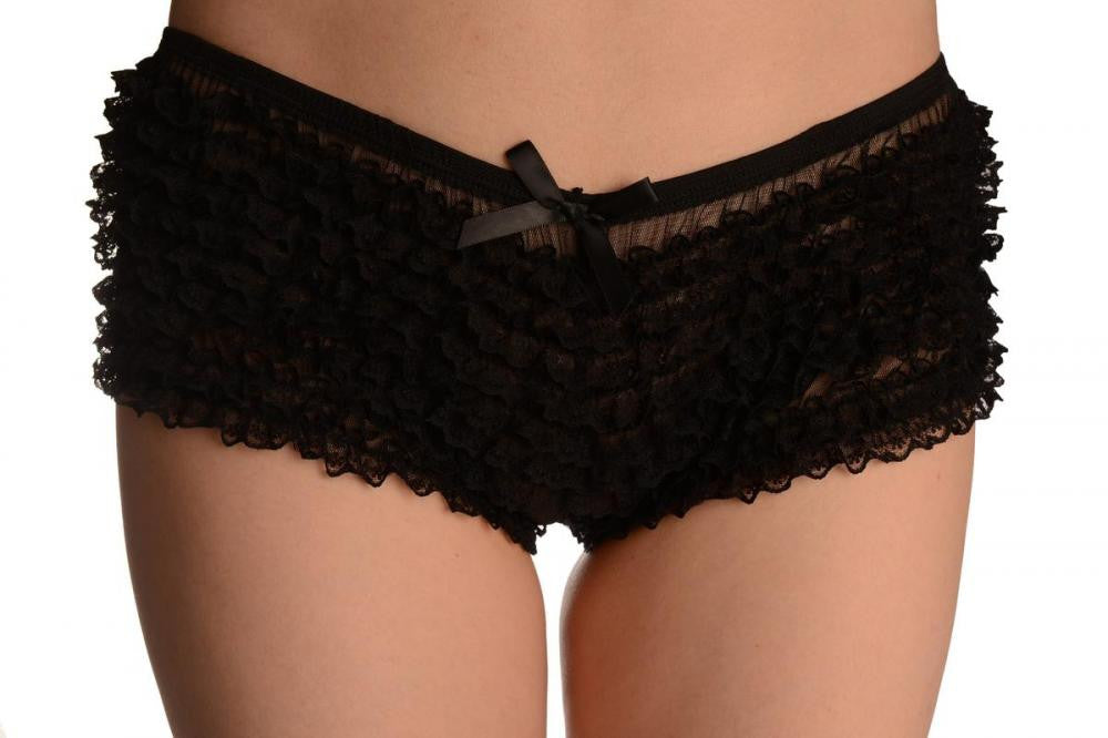 liss kiss Black Multi Layers Women Frilly Ruffle Lace Panty Shorts - Shorts