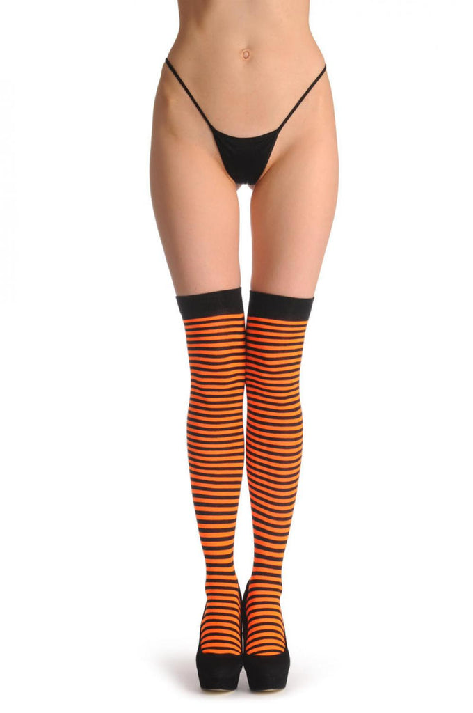 liss kiss Black & Neon Orange Thin Stripes - Over The Knee Socks