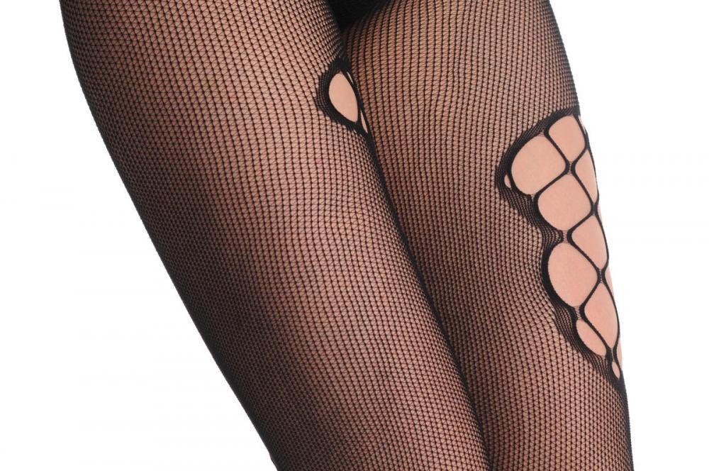 Liss Kiss Black Net With Large Mesh Asymmetrical Panels - Tights