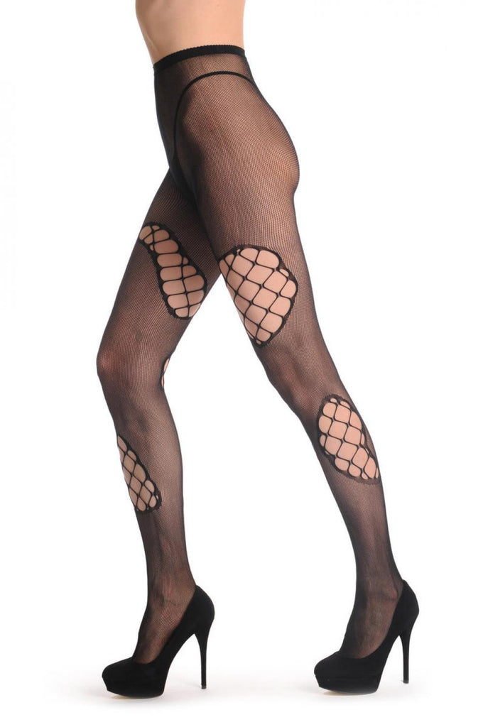 Liss Kiss Black Net With Large Mesh Asymmetrical Panels - Tights