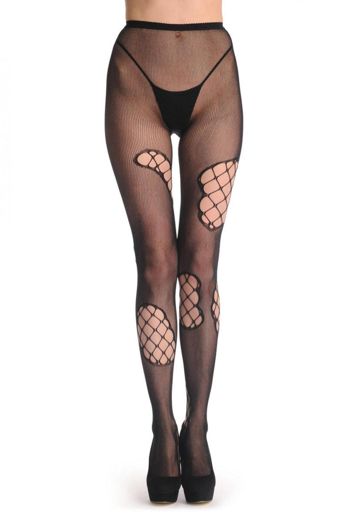 Liss Kiss Black Net With Large Mesh Asymmetrical Panels - Tights