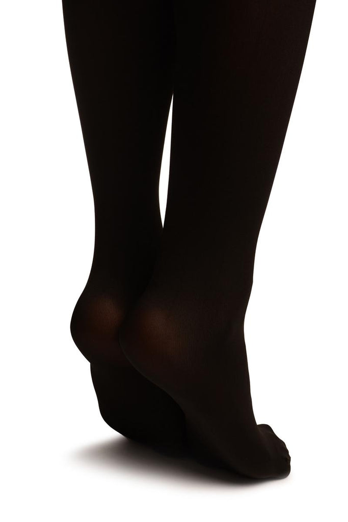 Liss Kiss Black Opaque Faux Stockings With Heart And Sheer Top Tights - Tights